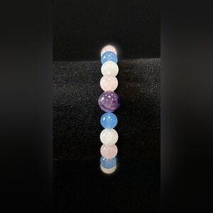 beaded bracelet - rose quartz, white & blue jade, amethyst - handmade